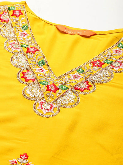 Indyancart IE Ethnic Motifs Embroidered Sequinned Kurta With Trousers & Dupatta