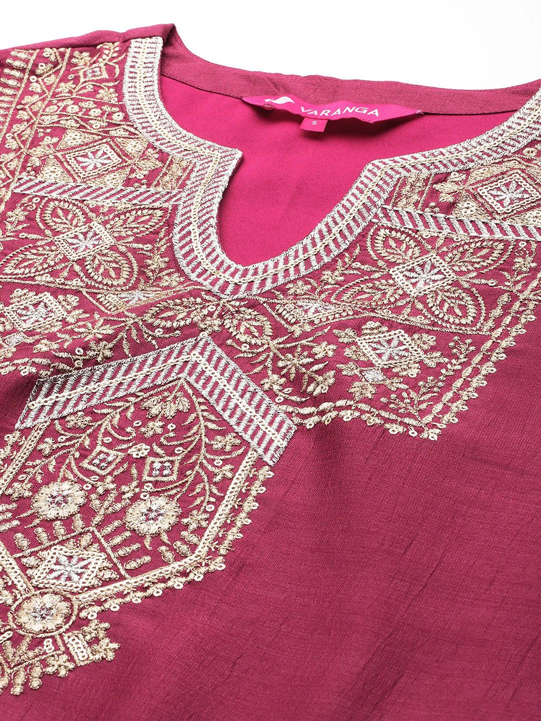 Indyancart VA Women'sEthnic Motifs Embroidered Zari Kurta With Palazzos & Dupatta