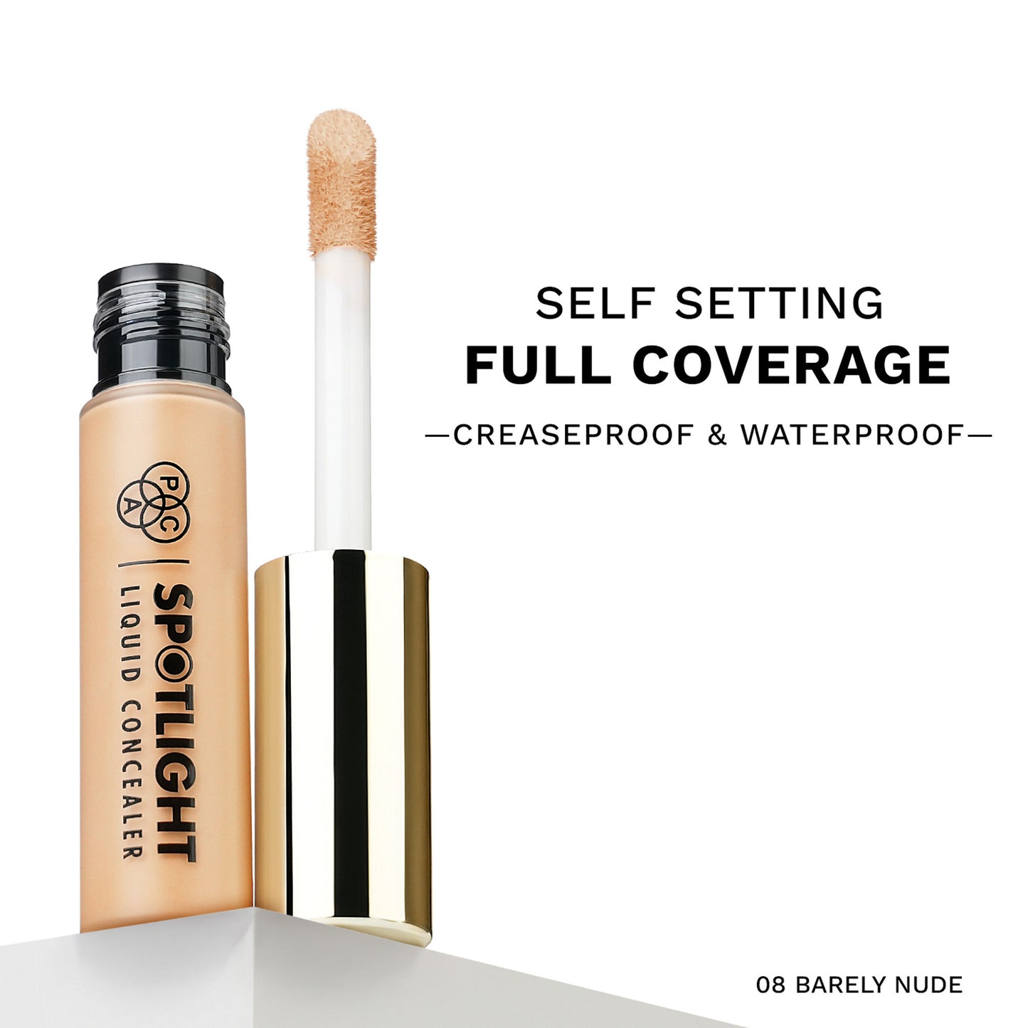PAC Spotlight Liquid Concealer - Full Coverage Self Setting Creaseproof Formula - 08 Barely Nude