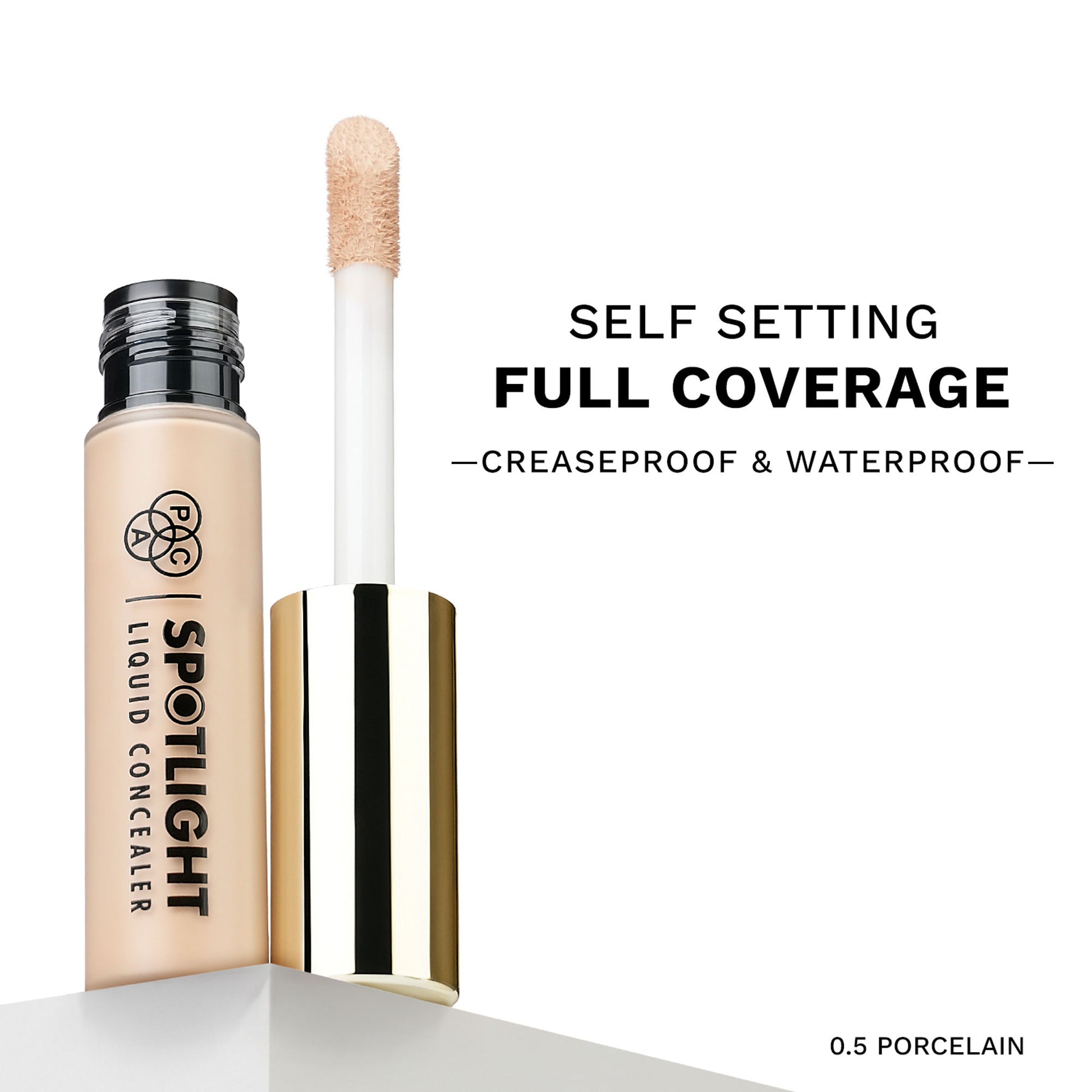 PAC Spotlight Liquid Concealer - Full Coverage Self Setting Creaseproof Formula - 0.5 Porcelain