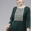 Indyancart IE Women Green Yoke Design Regular Pure Cotton Kurta with Palazzos