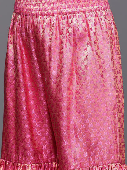 Indyancart VA Women's Peach-Coloured & Beige Floral Sequinned Kurta with Sharara & With Dupatta