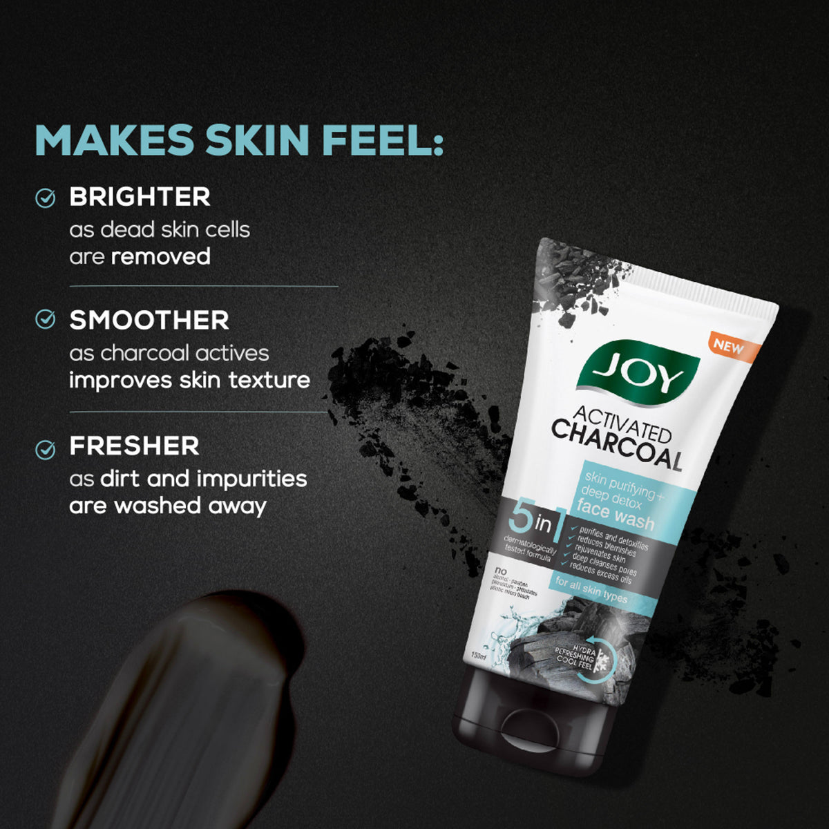 Joy Activated Charcoal Face Wash For Oily Skin To Controls Oil & Removes Dirt & Blackheads