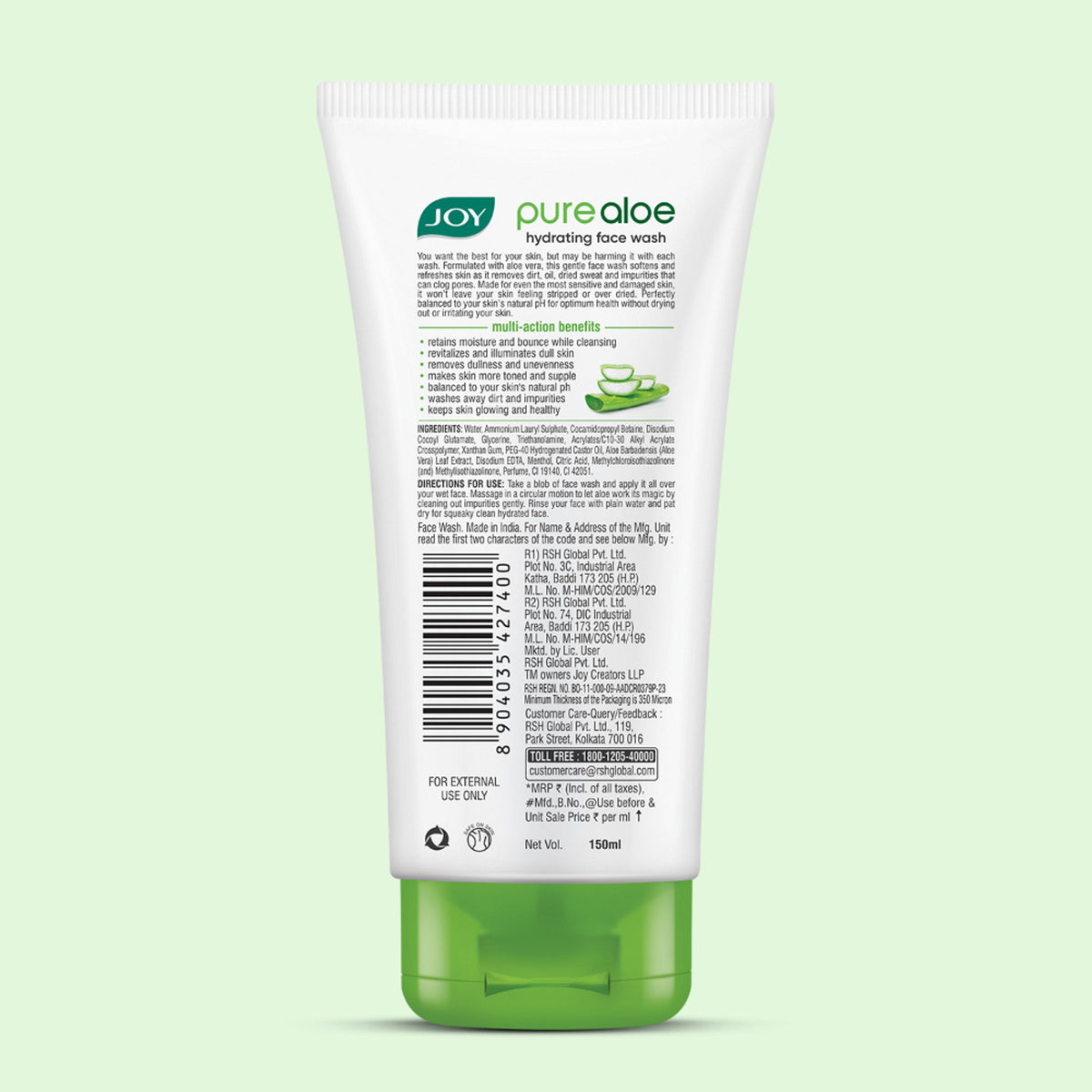 Joy Hydrating Aloe Vera Face Wash For Summers To Controls Excess Oil & Removes Dirt