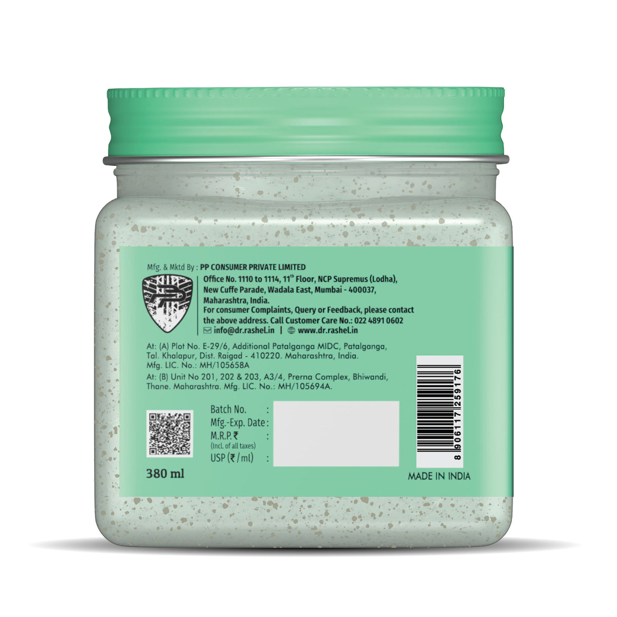 DR. RASHEL Korean face and body scrub with rice water and ceramide, showing the scrub tube and ingredients.
