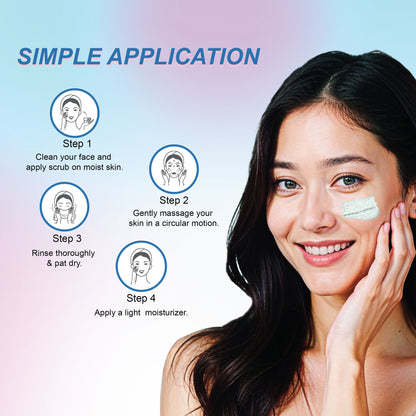 DR. RASHEL Korean face and body scrub with rice water and ceramide, showing the scrub cream texture and packaging.