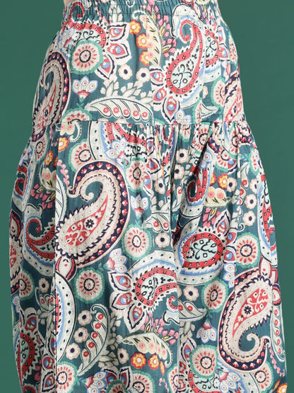 Indyancart IE Paisley Printed Pure Cotton Kurta with Salwar