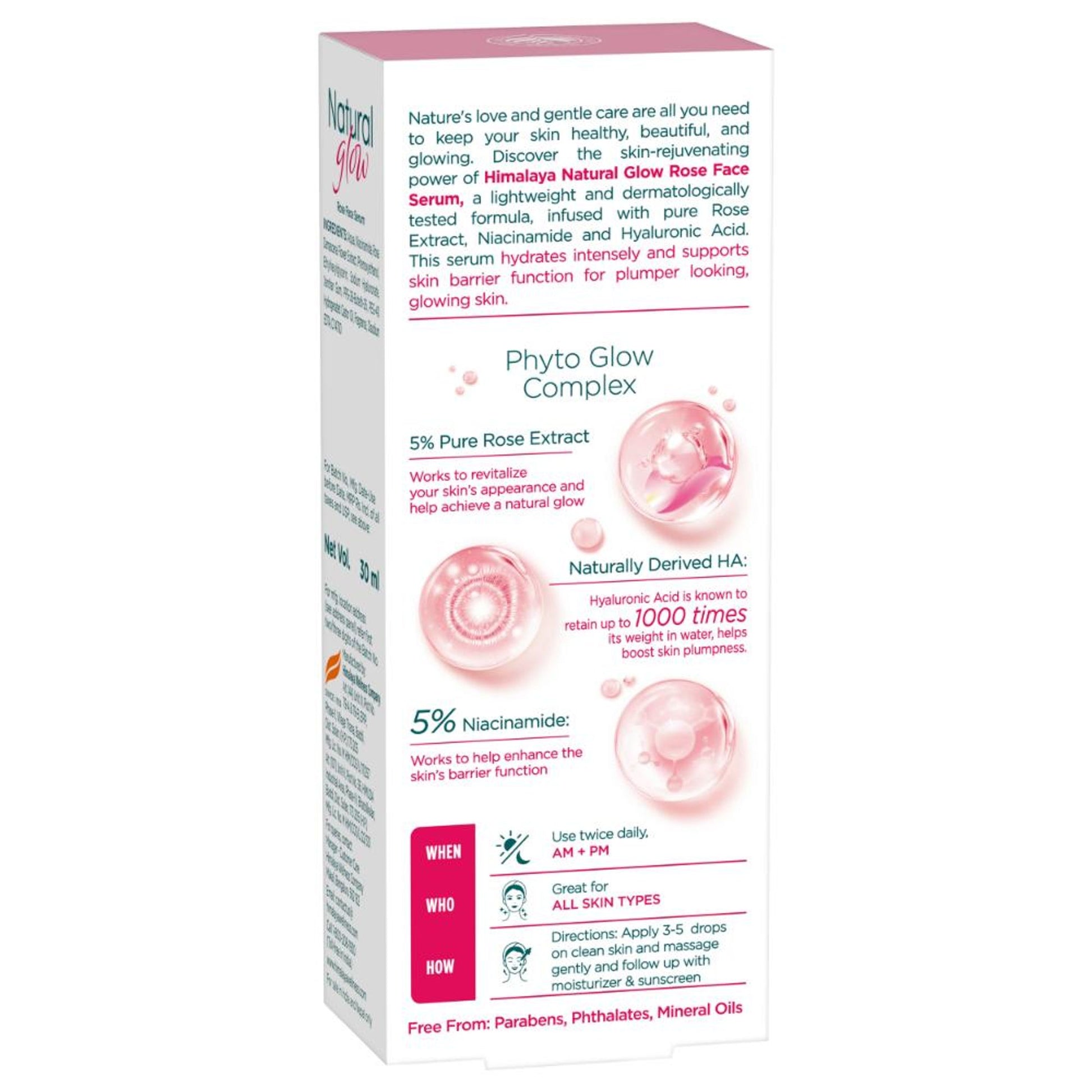 Himalaya Natural Glow Rose Face Serum with 5% Rose Extract & Hyaluronic Acid