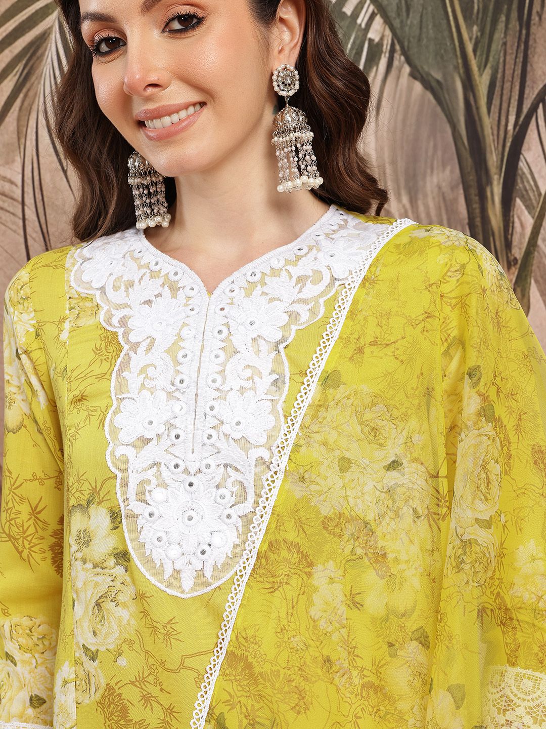 Indyancart SN Women's Floral Print Thread Work Kurta with Salwar & Dupatta