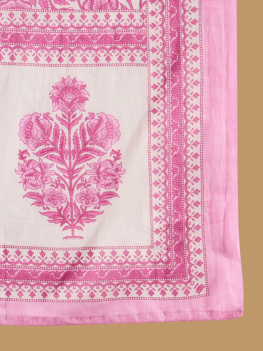 Indyancart IE Floral Printed Panelled Pure Cotton A-Line Kurta With Palazzos & Dupatta