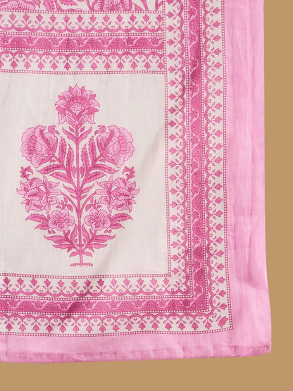 Indyancart IE Floral Printed Panelled Pure Cotton A-Line Kurta With Palazzos & Dupatta