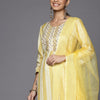 Dhiyona VA Women's Yellow Striped Sequinned Kurta with Trousers & With Dupatta
