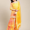 Indyancart VA Women's Yellow Printed Gotta Patti Kurti with Sharara & Dupatta