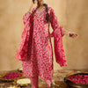 Dhiyona IE Floral Printed Straight Thread Work Kurta with Trousers & Dupatta