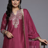 Indyancart VA Women'sEthnic Motifs Embroidered Zari Kurta With Palazzos & Dupatta