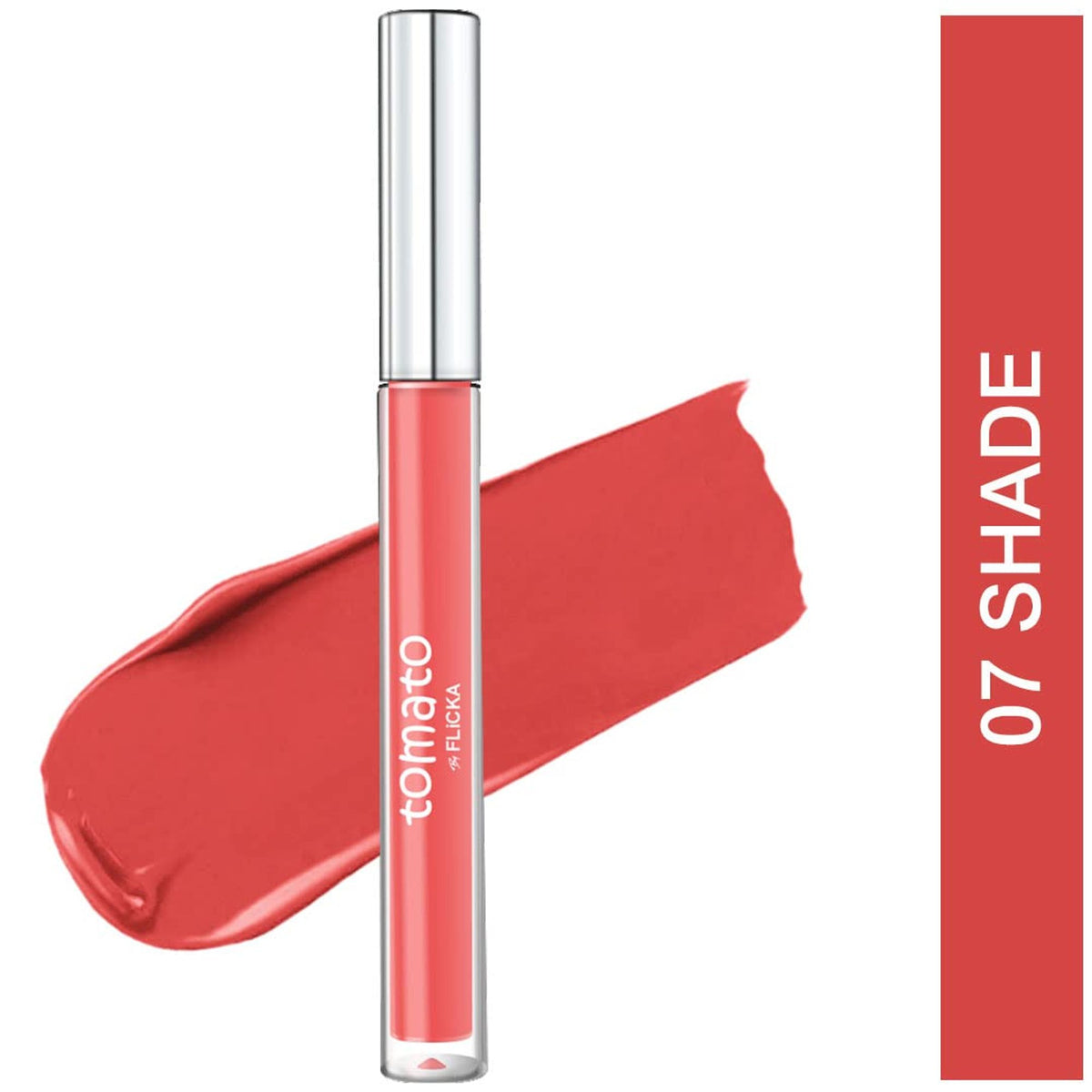 FLiCKA Flicka Tomato Liquid Lipstick in shade 07, rich matte finish, long-lasting, intense pigment, smudge-proof formula.