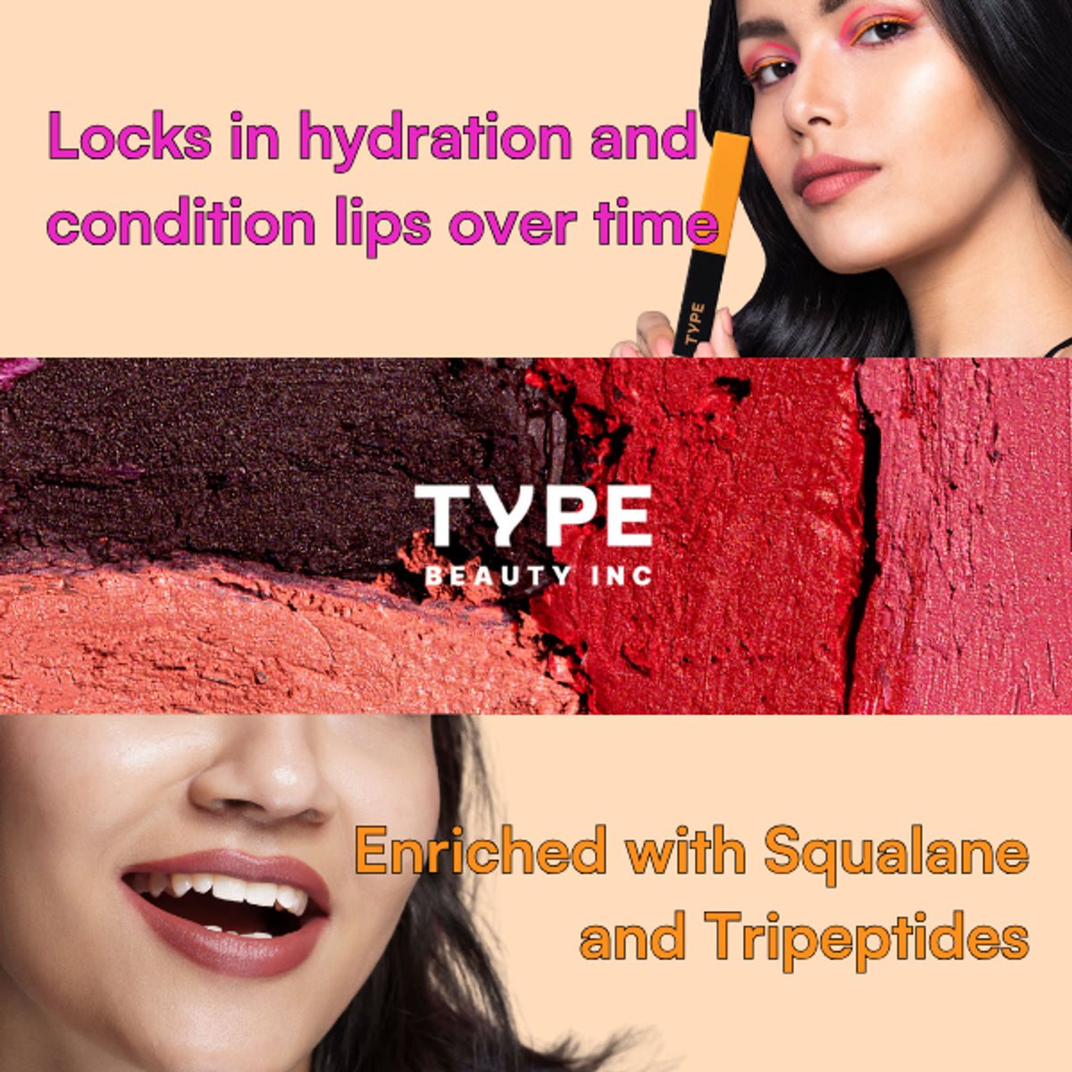 Type Beauty Cream Matte Lipstick For Dehyrated Lips - Squalane And Tripeptides 8 Hr Stay - 500 CEO