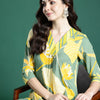 Dhiyona IE Floral Printed Pleated Sequinned Pure Cotton Kurta with Palazzos