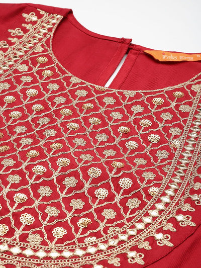 Dhiyona IE Women Ethnic Motifs Embroidered Regular Sequinned Liva Kurta with Trousers & With Dupatta