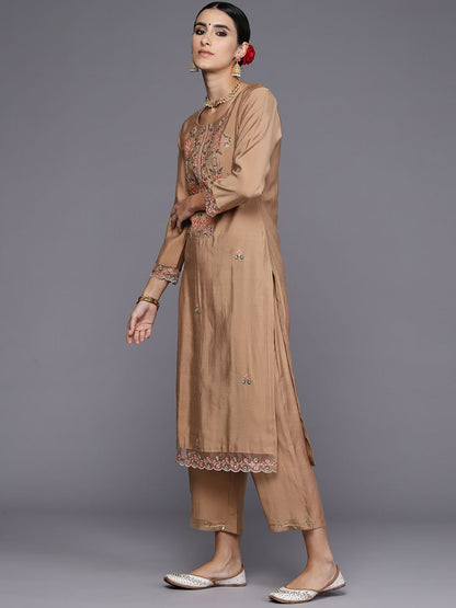 Dhiyona IE Women Floral Embroidered Regular Thread Work Kurta with Trousers & With Dupatta