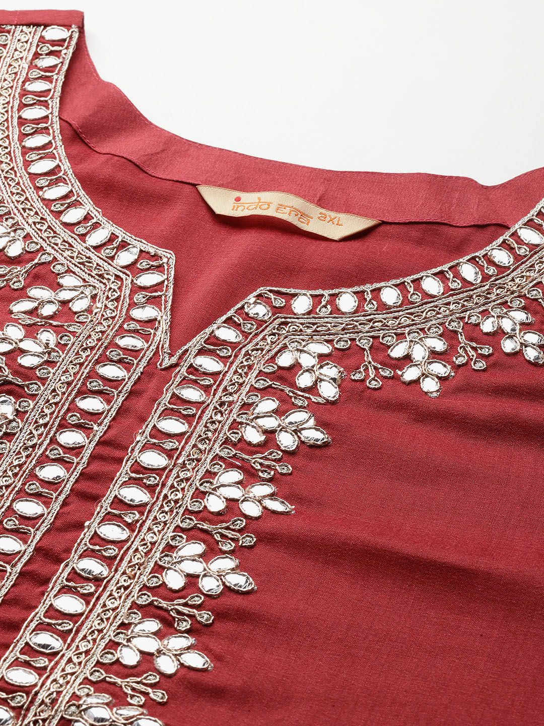 Indyancart IE Plus Size Ethnic Motifs Embroidered Gotta Patti Kurta Set