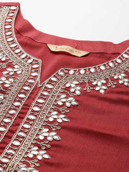 Indyancart IE Plus Size Ethnic Motifs Embroidered Gotta Patti Kurta Set