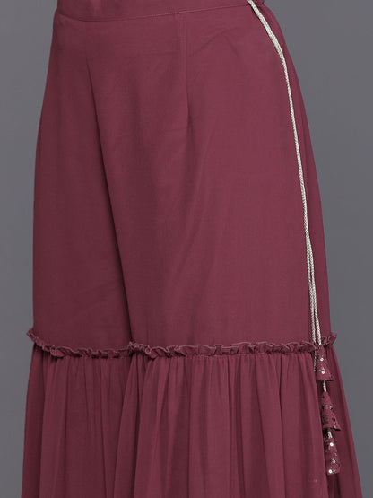 Indyancart IE Women Embroidered Straight Sequinned Kurta with Sharara & With Dupatta