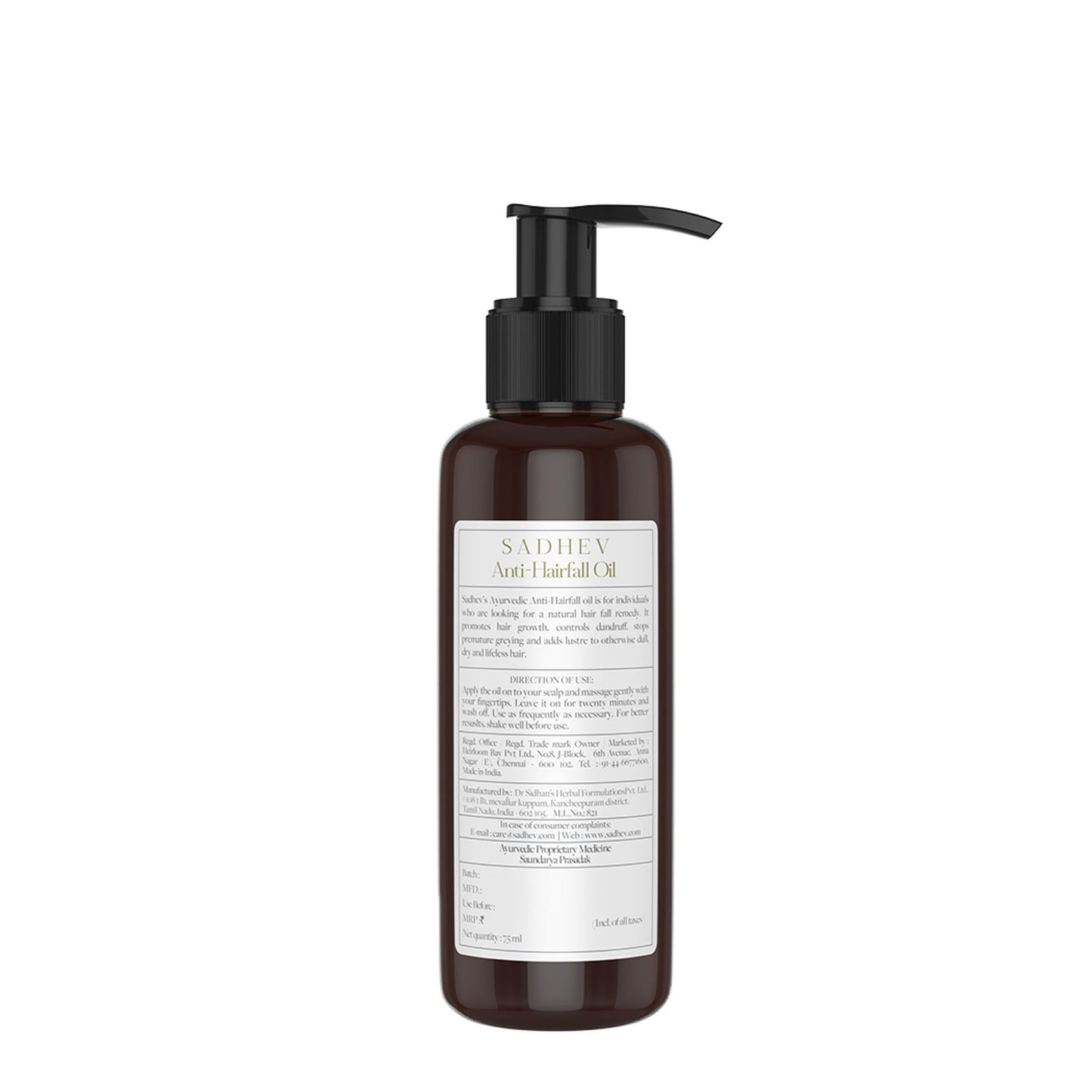 Sadhev Ayurvedic Anti-Hairfall Hair Oil with Curry Leaves, Bhringraj & Amla