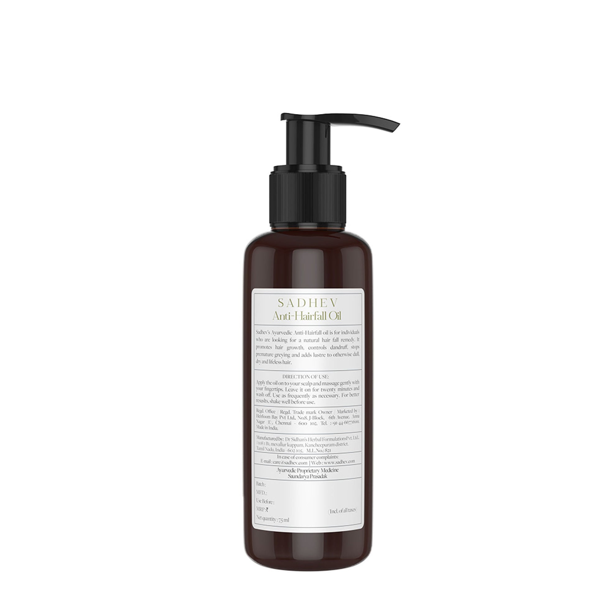 Sadhev Ayurvedic Anti-Hairfall Hair Oil with Curry Leaves, Bhringraj & Amla
