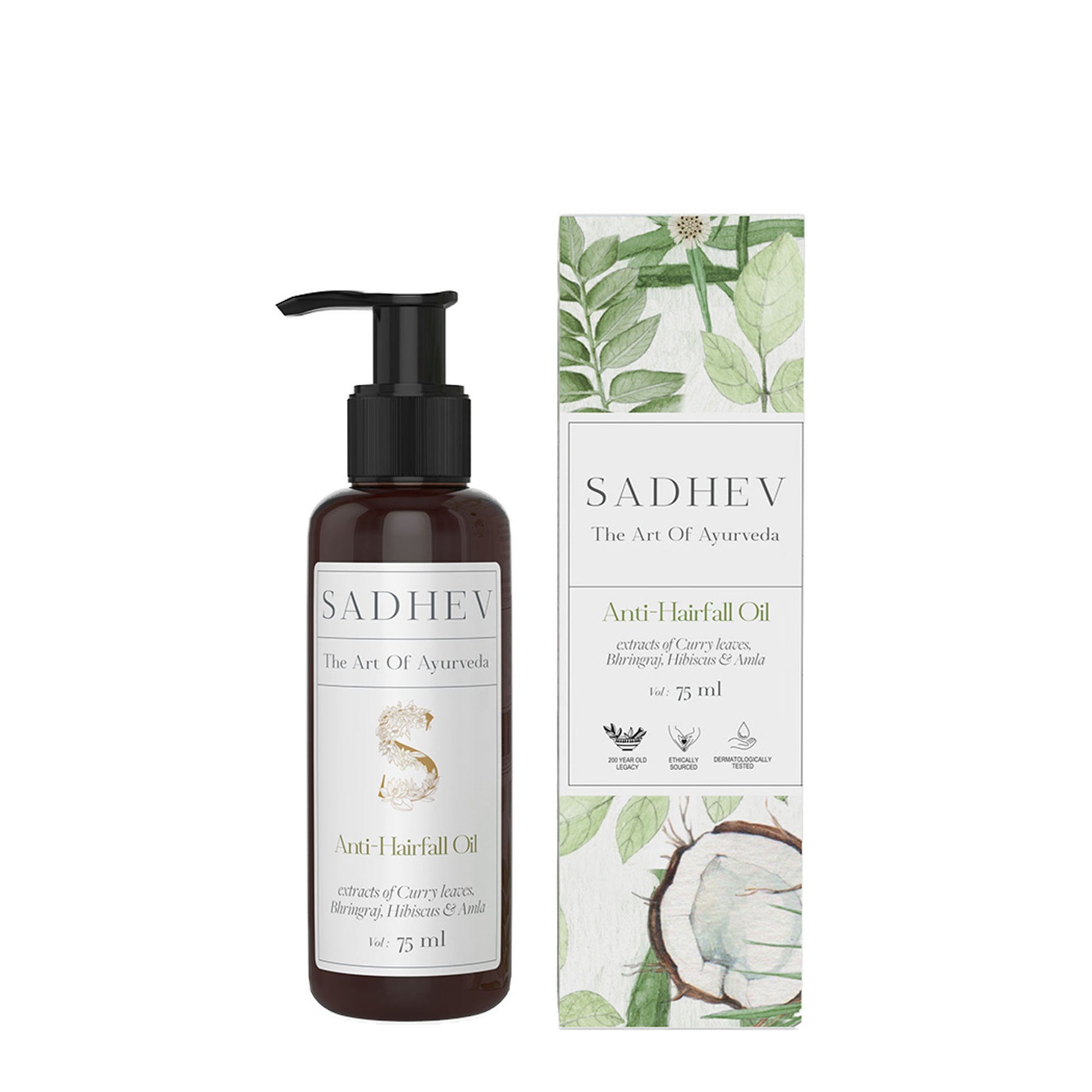 Sadhev Ayurvedic Anti-Hairfall Hair Oil with Curry Leaves, Bhringraj & Amla