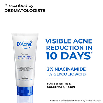 D'Acne Soft Face Wash, Visible Acne Reduction in 10 Days, 2% Niacinamide & 1% Glycolic Acid