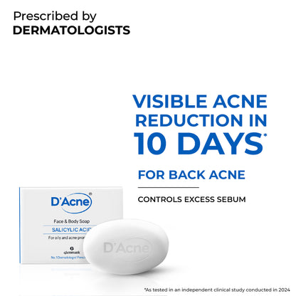 D'Acne Body & Face Soap for Acne-Prone and Oily Skin, Visible Acne Reduction in 10 Days