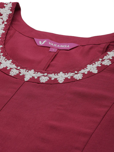 Indyancart VA Women's Embroidered Thread Work Anarkali Kurta with Trousers & With Dupatta