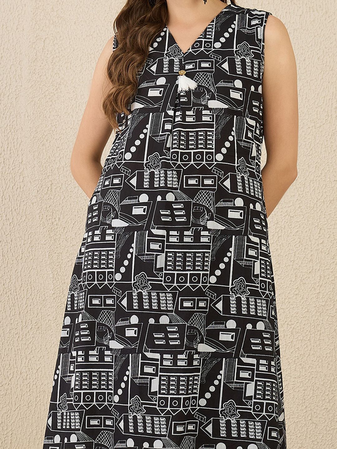 Dhiyona IE Printed Pure Cotton A-Line Tunic & Trousers Co-Ord Set