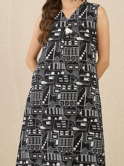 Dhiyona IE Printed Pure Cotton A-Line Tunic & Trousers Co-Ord Set