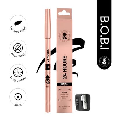 BOBI 24 Hour Black Kajal, Long Lasting, Smudge Proof, Waterproof, Deep Black, 1.5gm