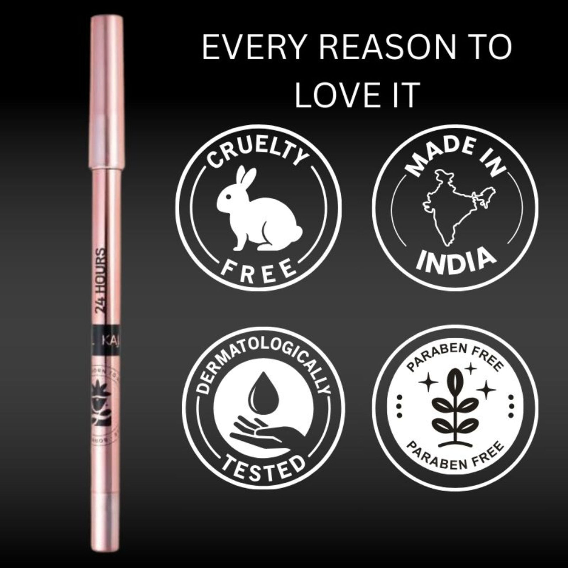 BOBI 24 Hour Black Kajal, Long Lasting, Smudge Proof, Waterproof, Deep Black, 1.5gm