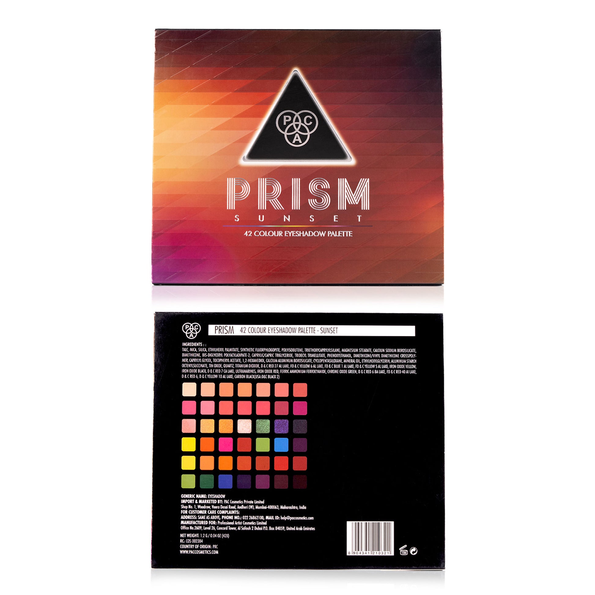 PAC Prism Eyeshadow Palette X42 Sunset - Intense Pigment Payoff, Blendable Formula, Mattes & Shimmer