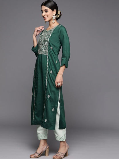 Dhiyona VA Women's Floral Embroidered Gotta Patti Pure Cotton Kurta with Trousers & Dupatta