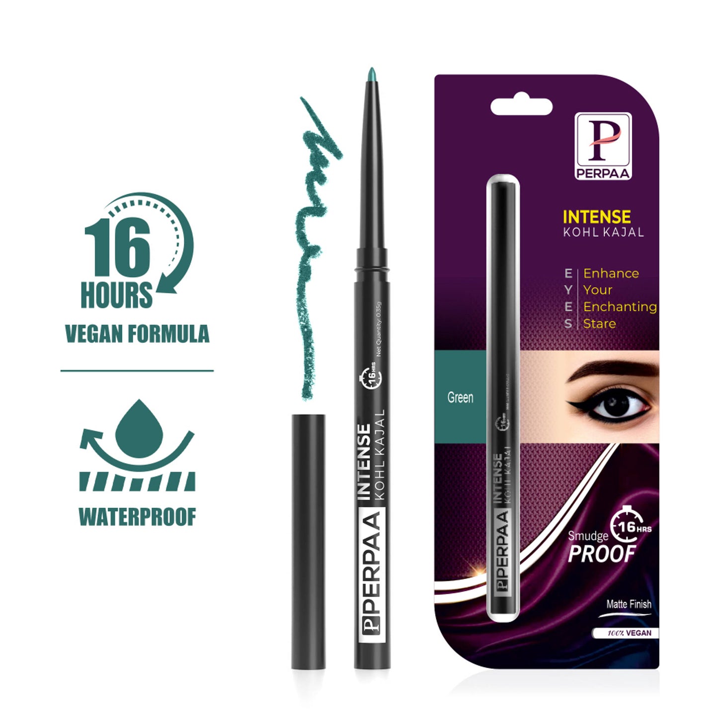 PERPAA Longwear Highly Pigmented Metallic Green Kohl Kajal Combo