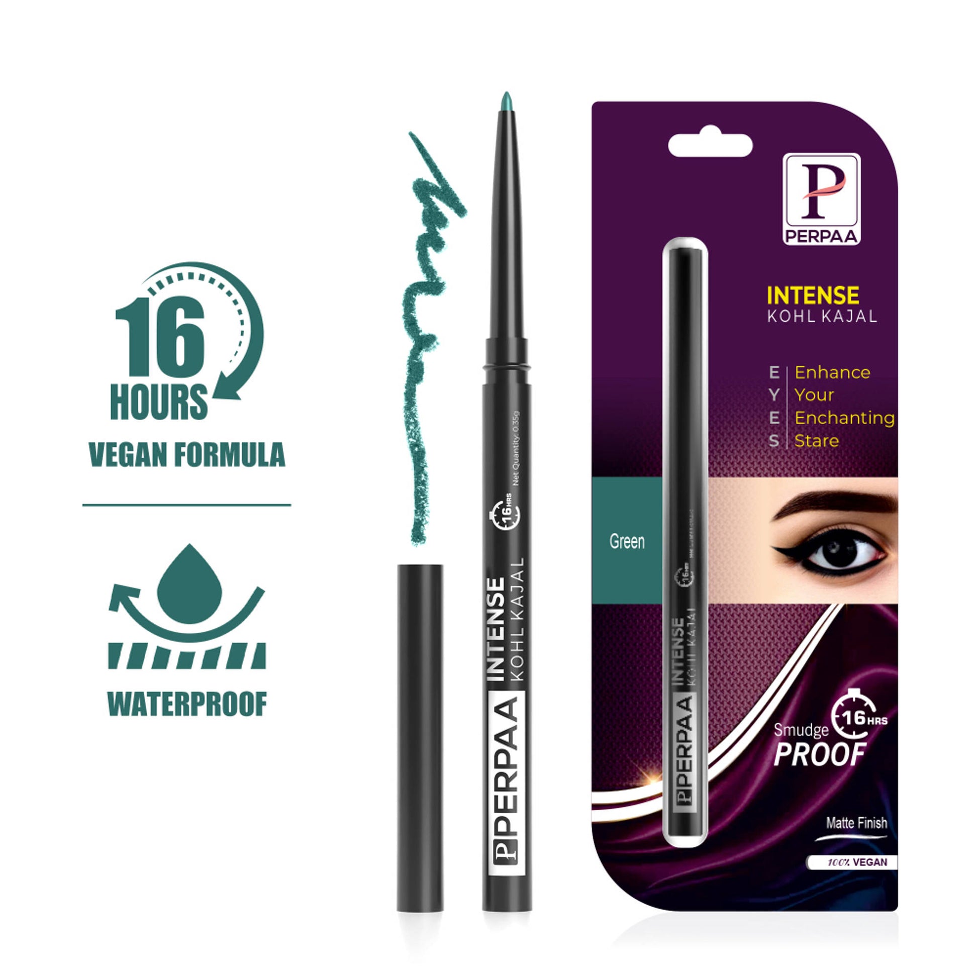 PERPAA Longwear Highly Pigmented Metallic Green Kohl Kajal Combo
