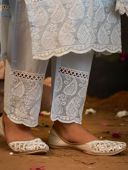 Women Ethnic Motifs Embroidered Cotton Kurta with Trousers & Dupatta