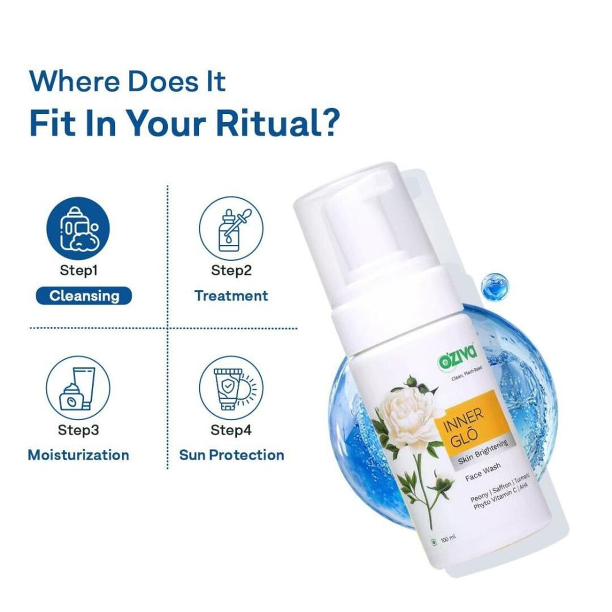 OZiva Inner Glo Skin Brightening Face Wash (with Vitamin C) for Spot Correction & Radiance