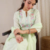 Indyancart IE Embroidered Mandarin Collar A-Line Pure Cotton Kurta With Trousers And Dupatta