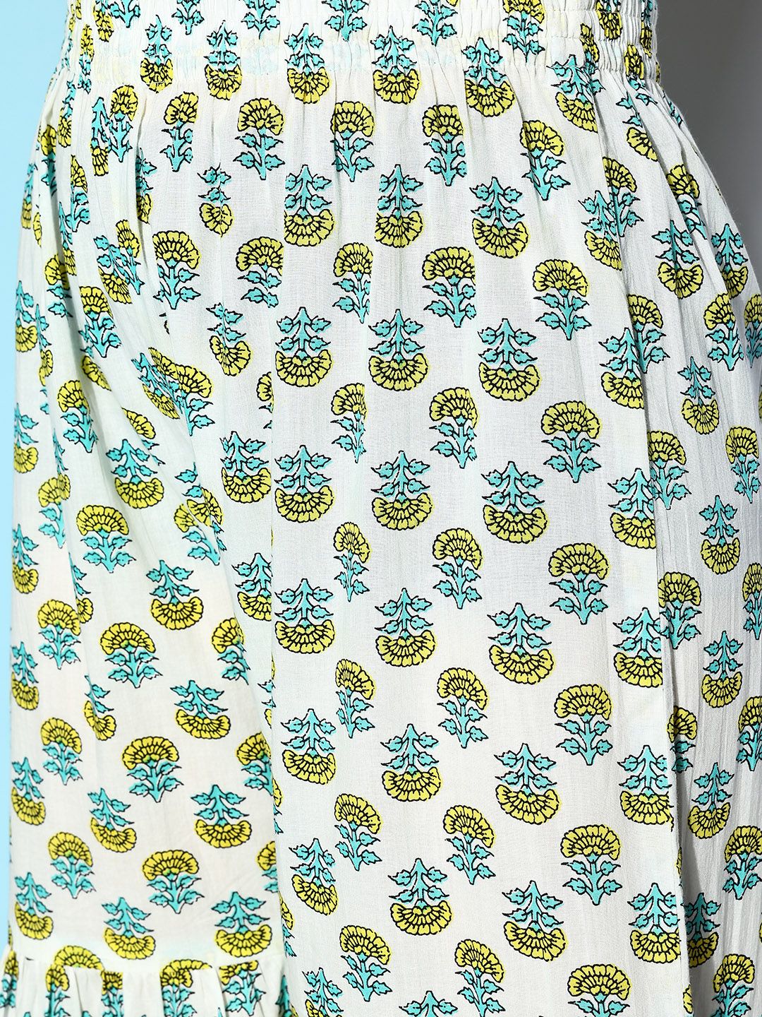 Indyancart VA Women's Green Ethnic Motifs Printed Pure Cotton Kurta with Sharara & Dupatta