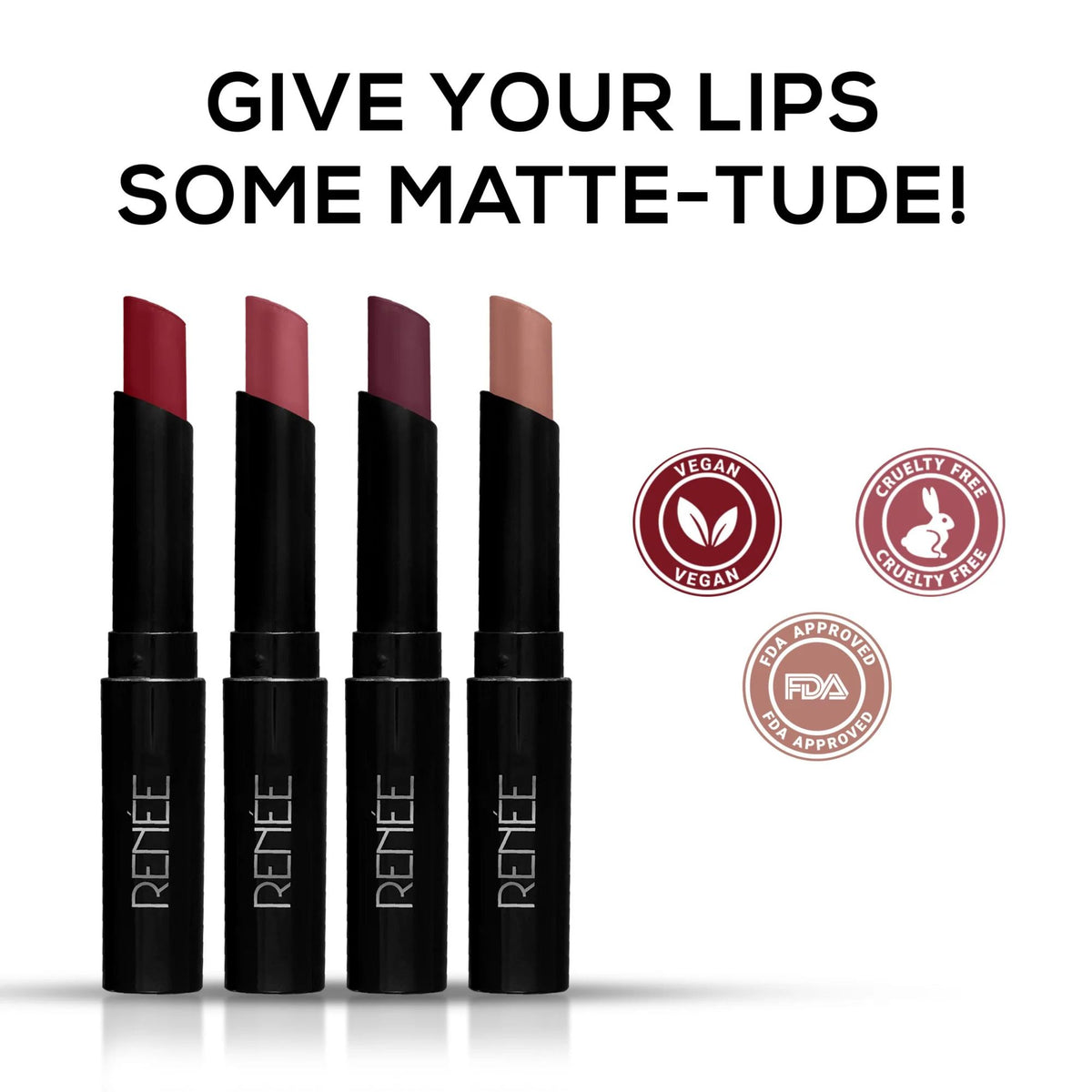 RENEE Very Matte Lipstick Combo- Essentials, Pack Of 4, Full Coverage, Long Lasting, Weightless
