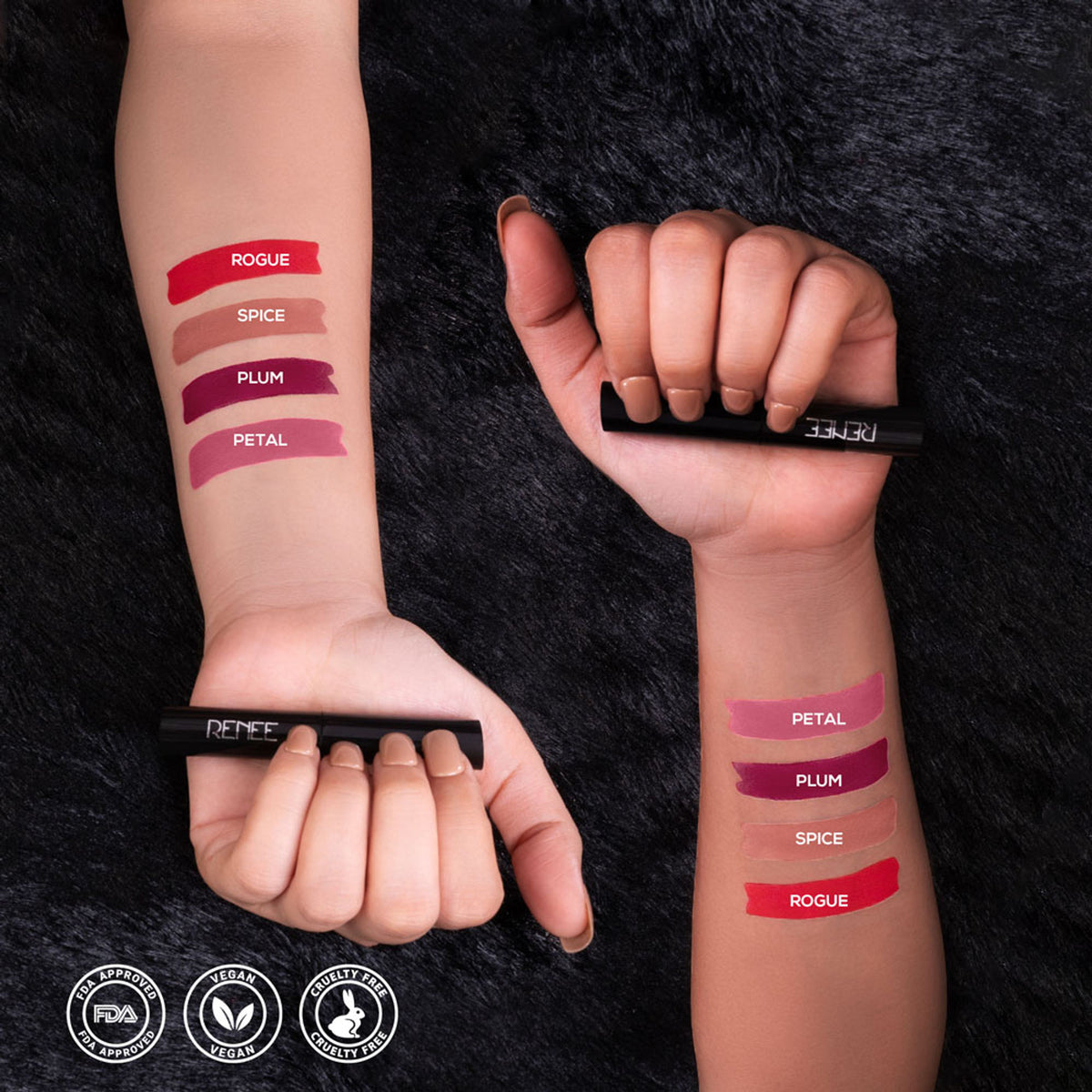 RENEE Very Matte Lipstick Combo- Essentials, Pack Of 4, Full Coverage, Long Lasting, Weightless