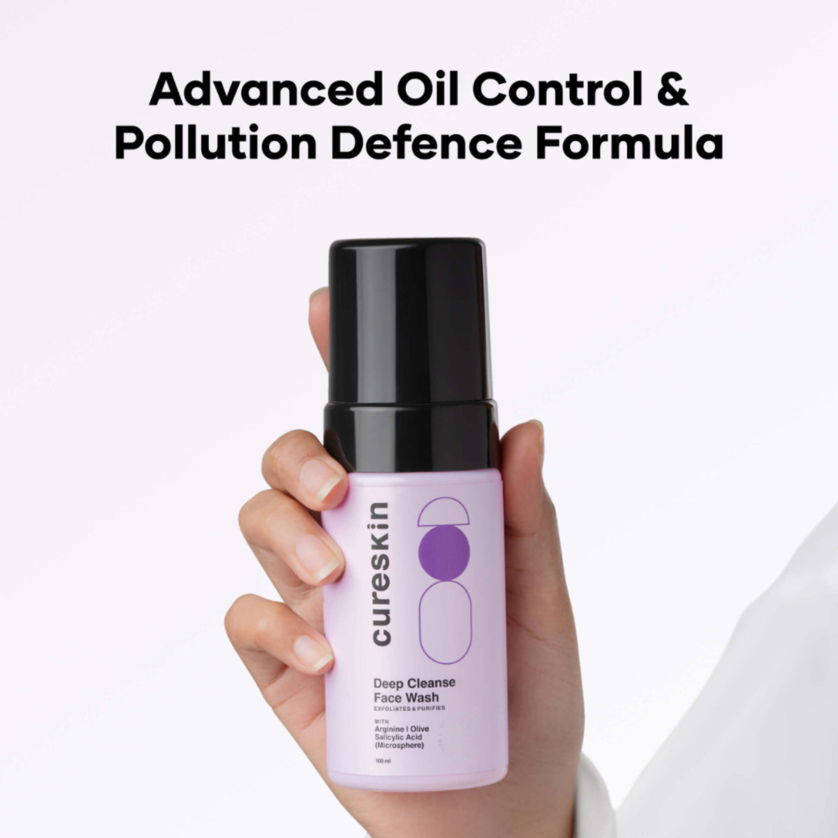 Cureskin Deep Cleanse Salicylic Acid Face Wash bottle with clear label and pump dispenser, suitable for acne-prone skin.