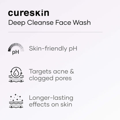 Cureskin Deep Cleanse Salicylic Acid Face Wash in a white tube with blue accents, designed for deep facial cleansing.