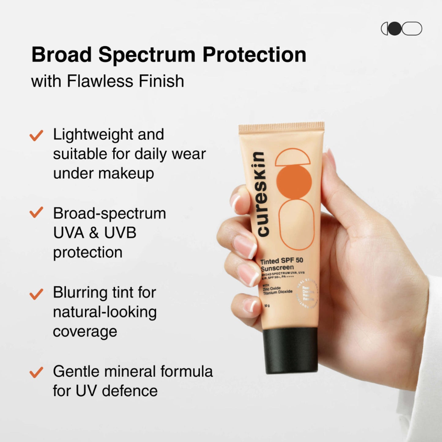 Cureskin Mineral Sunscreen Matte Finish Tinted SPF 50 PA++++ Broad Spectrum UVA, UVB & IR